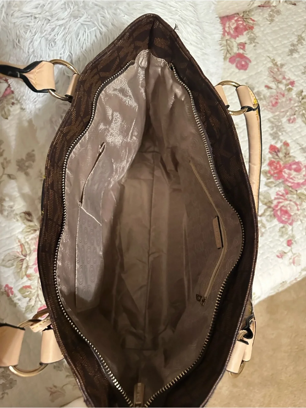 Michael Kors Brown & Tan MK Signature Tote with Tassel Charm